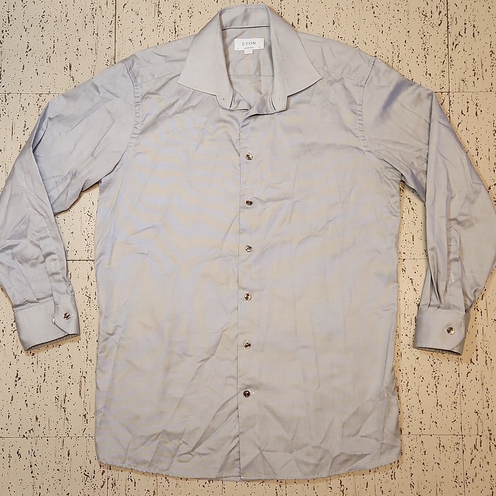 Eton Contemporary Gray Button Down Long Sleeve Casual Cotton Dress Shirt